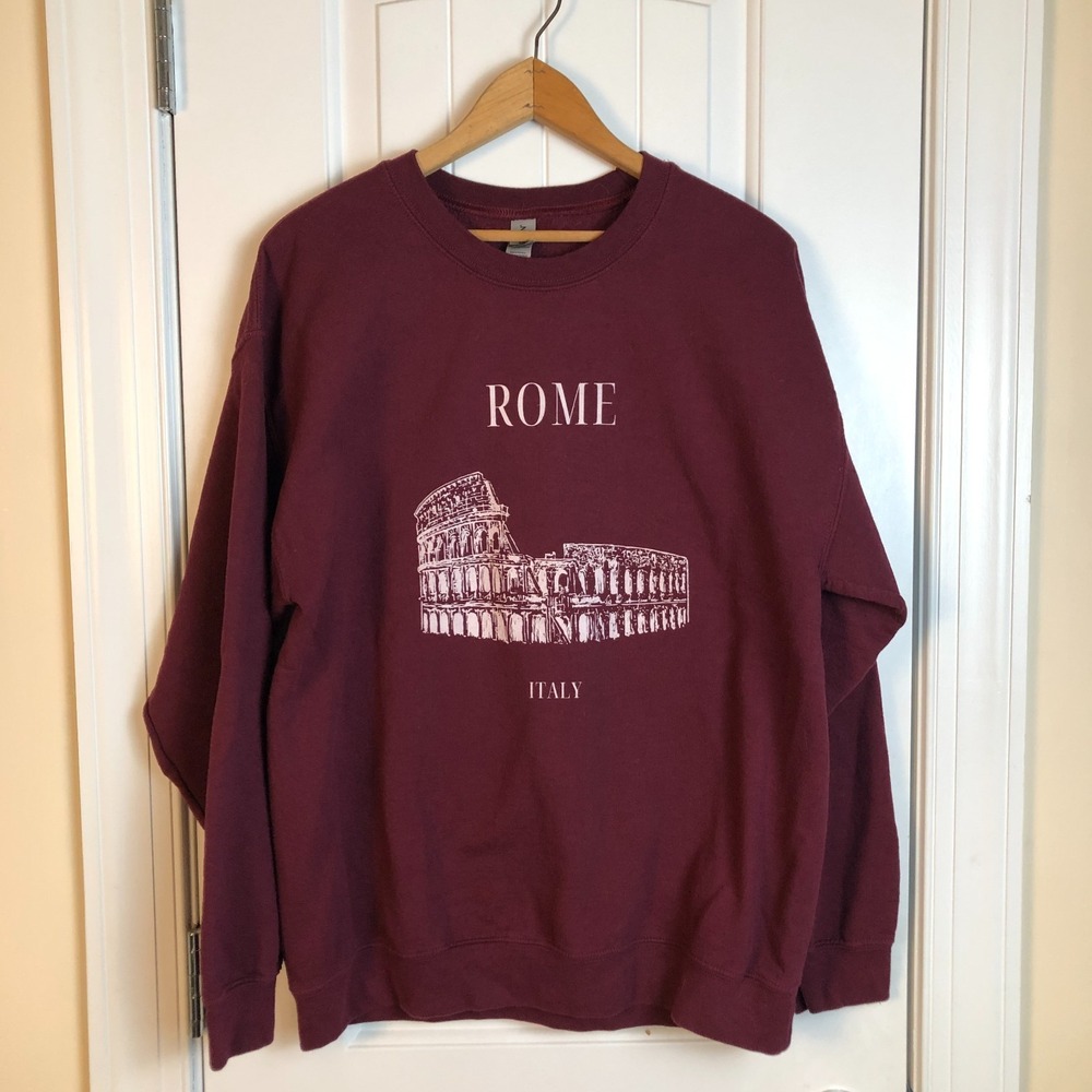 Unisex Rome Italy Colosseum Crew Sweatshirt Large‎ Burgundy Pullover Whimsigoth